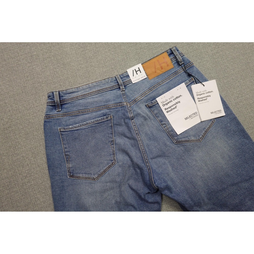 Selected Homme Relaxed Cropped Jeans Mens 32x27 Blue Light Wash Denim Pants